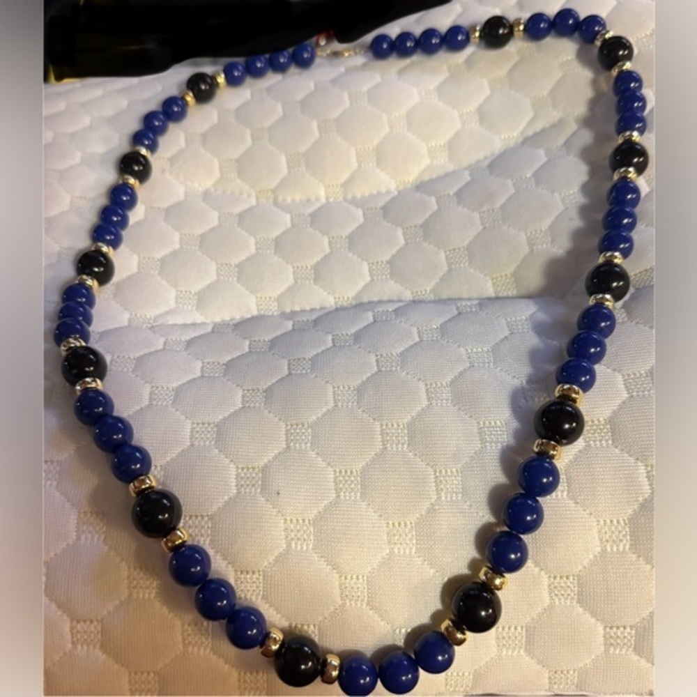 Navy Blue and Black Beaded Necklace